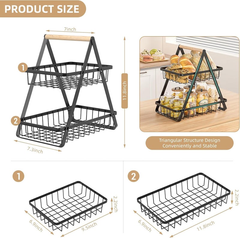 Zipron 2 Tier Fruit Basket, Upgraded Fruit Bowl, Detachable Metal Fruit Holder Vegetable Basket for Kitchen Counter, Large Capacity Fruit Storage Stand Organizer for Produce Bread Snack, Black - Image 5