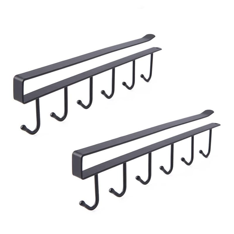 Stavae Stavae Stainless Steel 6 Hook Under Shelf Cabinet Rack for Coffee Cup Mug Wine Glass Tie Hooks Keys Hooks Hanging Belts Scarf Organizer Kitchen Utensils Holder Rack Nail Free 2 Black  - Image 1