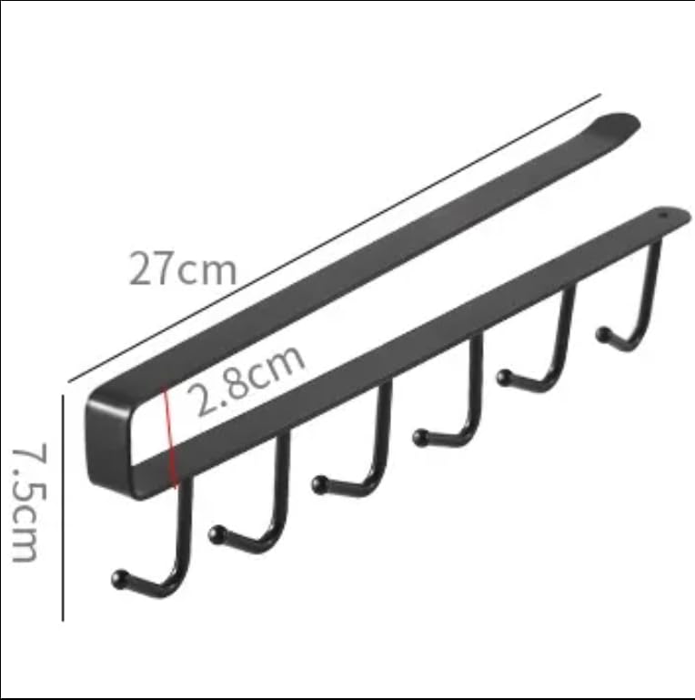Stavae Stavae Stainless Steel 6 Hook Under Shelf Cabinet Rack for Coffee Cup Mug Wine Glass Tie Hooks Keys Hooks Hanging Belts Scarf Organizer Kitchen Utensils Holder Rack Nail Free 2 Black  - Image 5