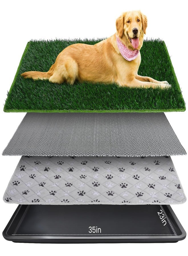 FURWEY FURWAY Dog Grass Pad with Tray Artificial Grass Puppy Pee Pad for Dogs, Reusable 4-Layer Training Potty Pad with Tray, Quick Absorbent Indoor & Outdoor Portable Dog Patio Potty ( 35.4"x23.6") - Image 1