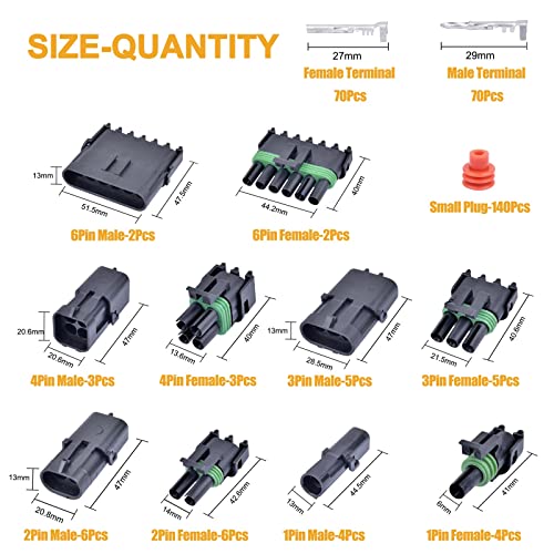 VIGRUE 20 Sets 1/2/3/4/6 Pin Connector Weatherpack Connectors Kit, Waterproof Automotive Electrical Wire Connectors Plug Kit - Image 2