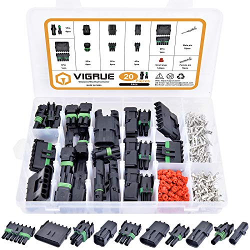 VIGRUE 20 Sets 1/2/3/4/6 Pin Connector Weatherpack Connectors Kit, Waterproof Automotive Electrical Wire Connectors Plug Kit - Image 1