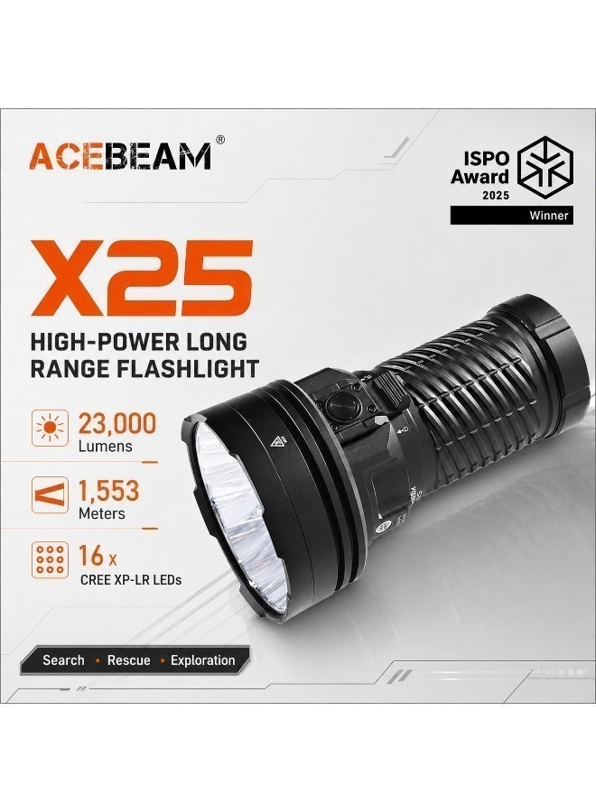 Acebeam X25 16 LED Dual Power System, High-Power Searchlight, Professional Flashlight, Tactical Torch (for Search, Rescue, Camping) - Image 1