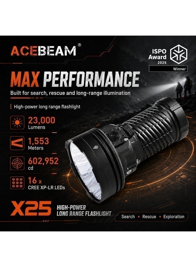 Acebeam X25 16 LED Dual Power System, High-Power Searchlight, Professional Flashlight, Tactical Torch (for Search, Rescue, Camping) - Image 3