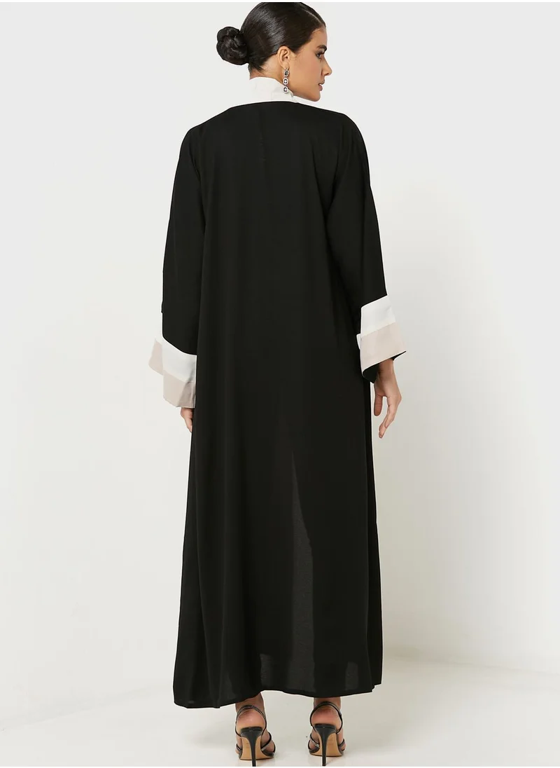 Khizana Two Tone Detail Open Front Abaya