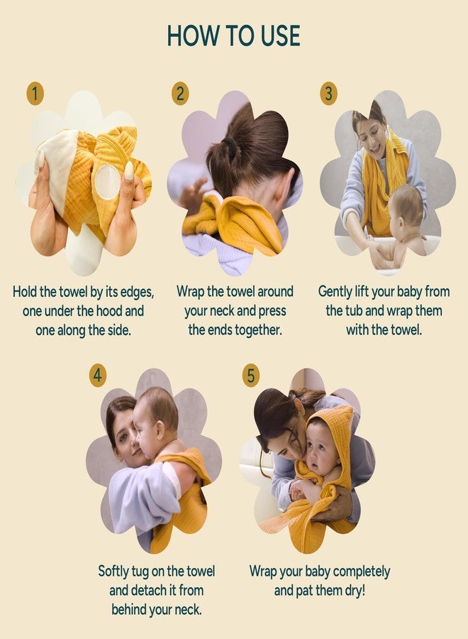NINTARABABY Hooded Towel - 100% Organic Premium Muslin Cotton, 30" x 30" (76 cm x 76 cm), Ultra-Absorbent, Soft, Breathable, Hypoallergenic, Multipurpose, Gifts for Babies & Infants - Image 5
