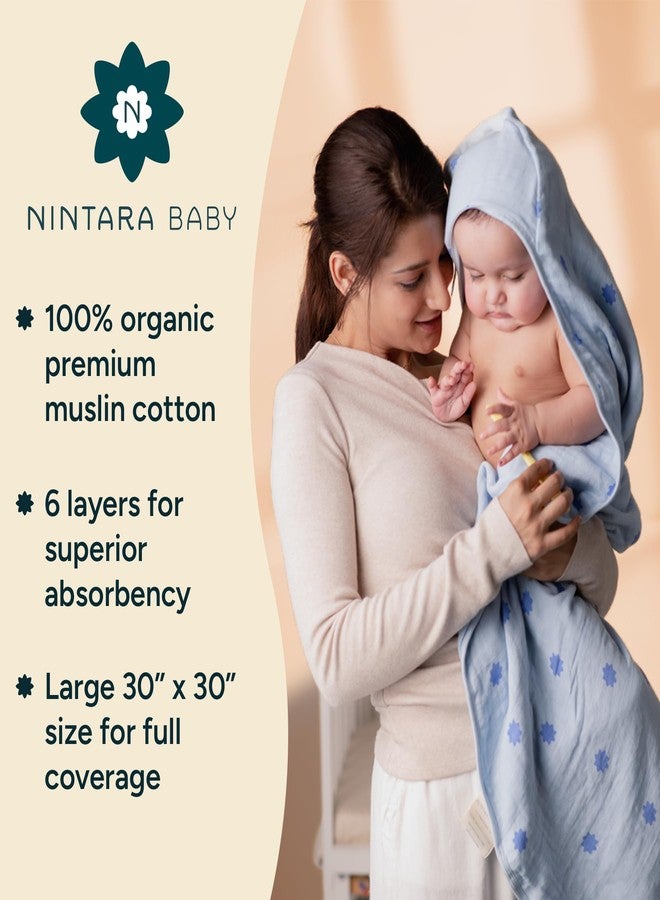 NINTARABABY Hooded Towel - 100% Organic Premium Muslin Cotton, 30" x 30" (76 cm x 76 cm), Ultra-Absorbent, Soft, Breathable, Hypoallergenic, Multipurpose, Gifts for Babies & Infants - Image 3