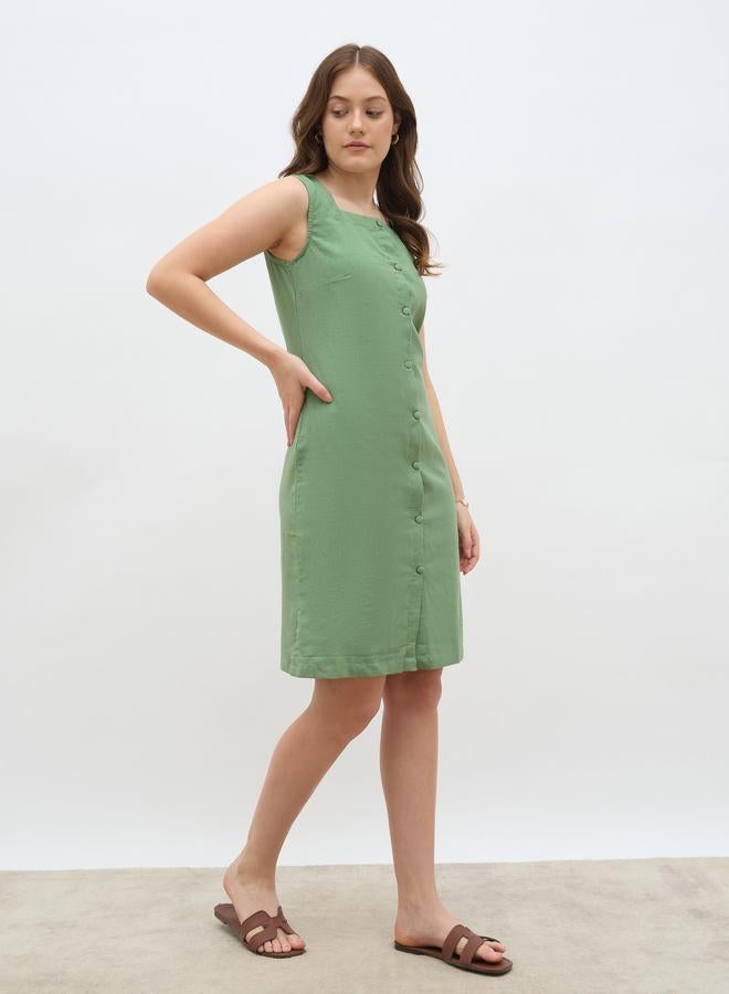 Styli Women Green Solid Sleeveless Shirt Knee-Length Dress - Image 3