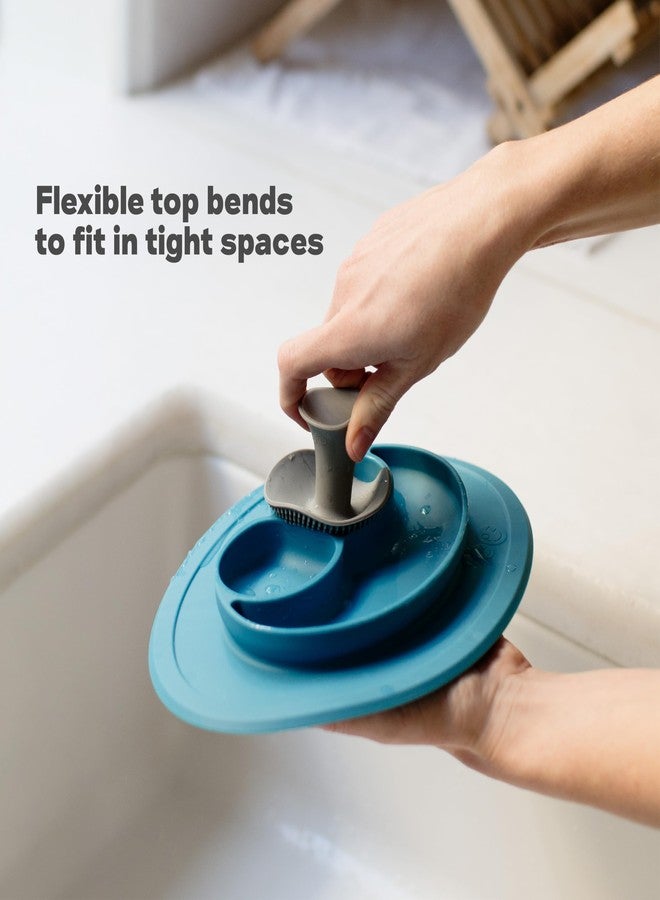 ezpz Mushroom Sponge (Gray) - Odor-Resistant Kitchen Sponge with Soft Bristles, Non-Slip Handle, Suction Base - Gently Cleans Pans, Dishes and Feeding Gear - Image 4