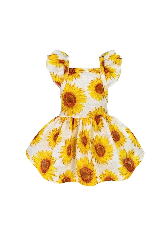 Fitwarm Dog Sunflower Dress, Dog Clothes for Small Dogs Girl, Pet Cat Apparel, White, Yellow, Red, Small - Image 1