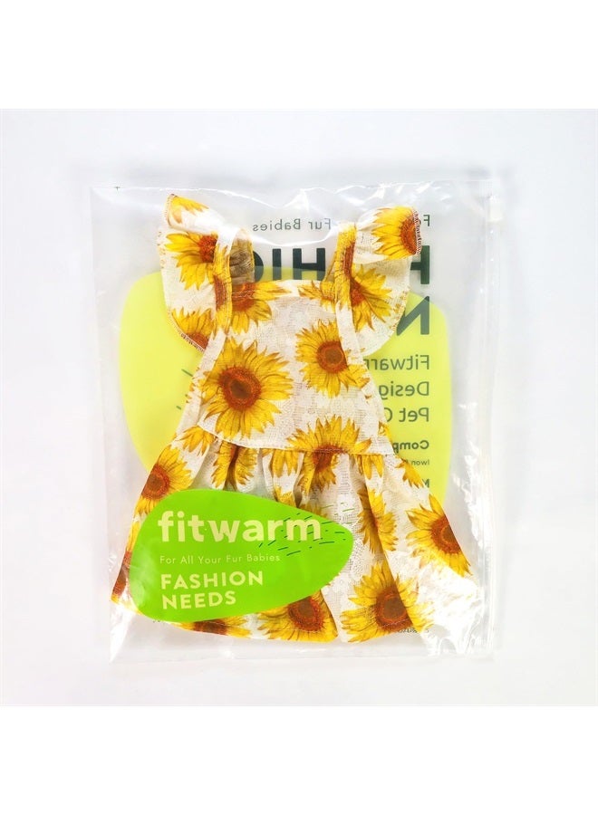 Fitwarm Dog Sunflower Dress, Dog Clothes for Small Dogs Girl, Pet Cat Apparel, White, Yellow, Red, Small - Image 2