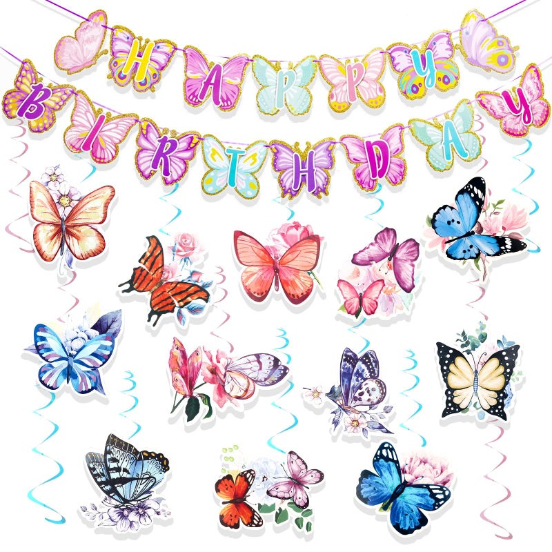 مانجو فراشة حزب الزينة فراشة عيد ميلاد سعيد راية فراشة زهرة حزب شنقا دوامات زينة دوامات إكليل لحفل زفاف الربيع الصيف حديقة طفلة فتاة زينة عيد ميلاد - Image 1