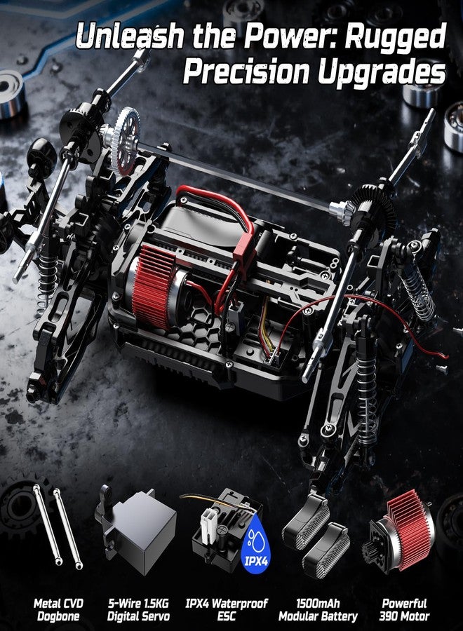 DEERC 1:12 Fast RC Cars 45KPH, 4WD High Speed Short Course RC Truck, Off-Road All Terrain Remote Control Car with 2 Rechargeable Batteries & Spare Tire, 2.4GHz Fast RC Cars for Adults Kids Boys Gift - Image 5
