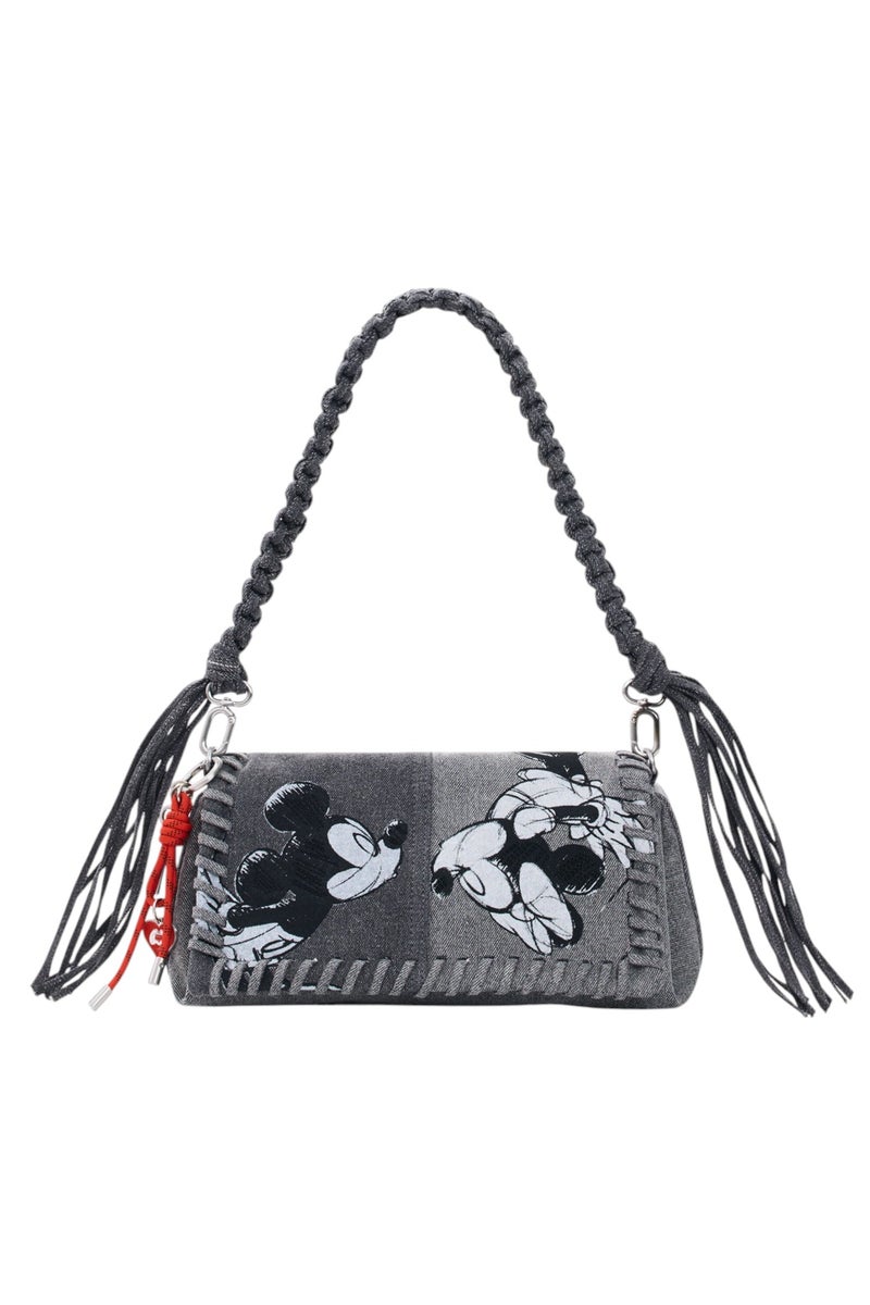 DESIGUAL Medium denim fabric bag with Mickey Mouse™ embroidery - Image 1