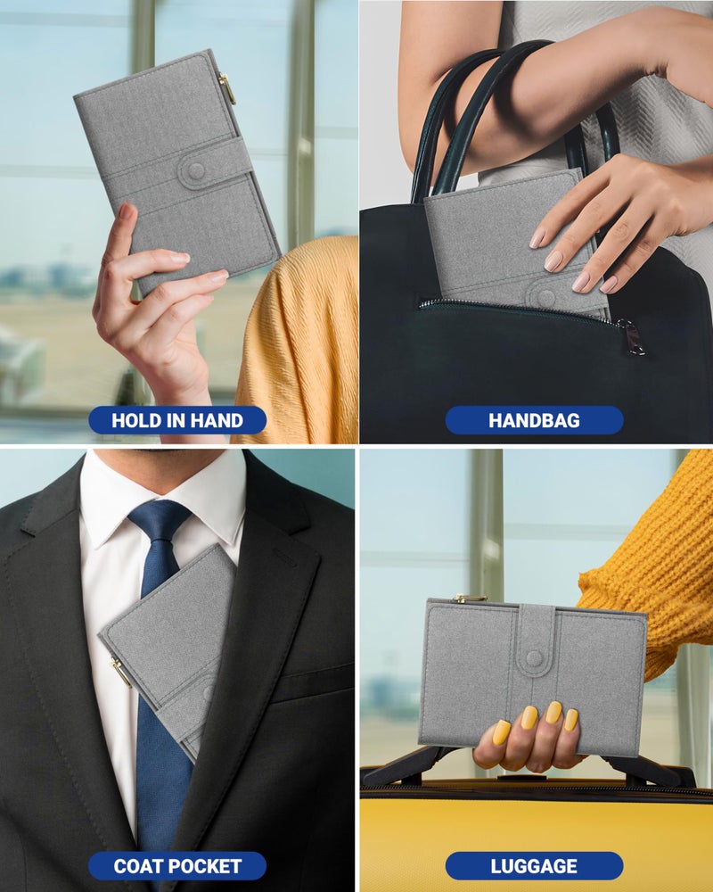 FEDUS Premium Passport Holder for Men, Passport Holder for Women Passport Cover Case Wallet with Card Holder, ID Card, Ticket,Boarding Pass Slots RFID Protected Travel Accessories Organiser Grey - Image 3