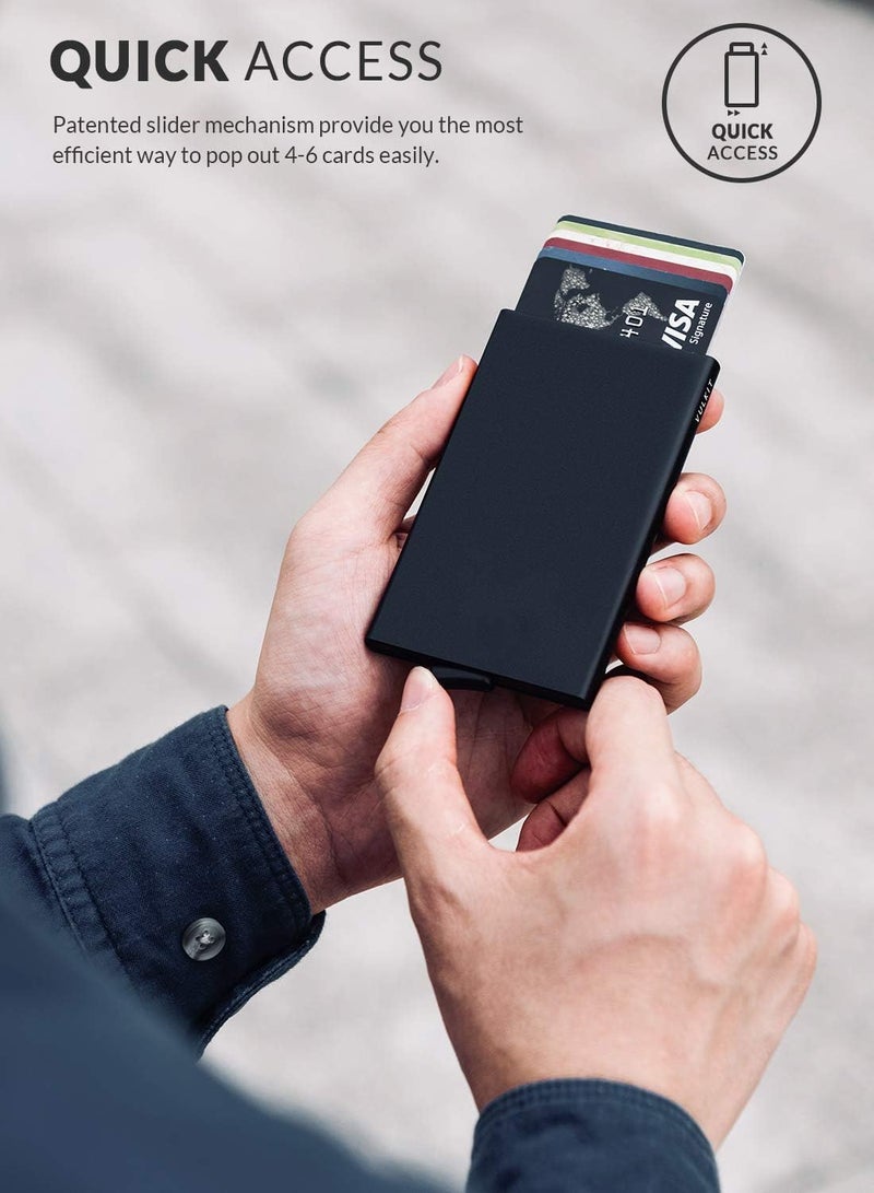 VULKIT Pop Up Wallet, Slim Minimalist Credit Card Holder For Men and Women RFID Blocking Mini Metal Case Black - Image 1