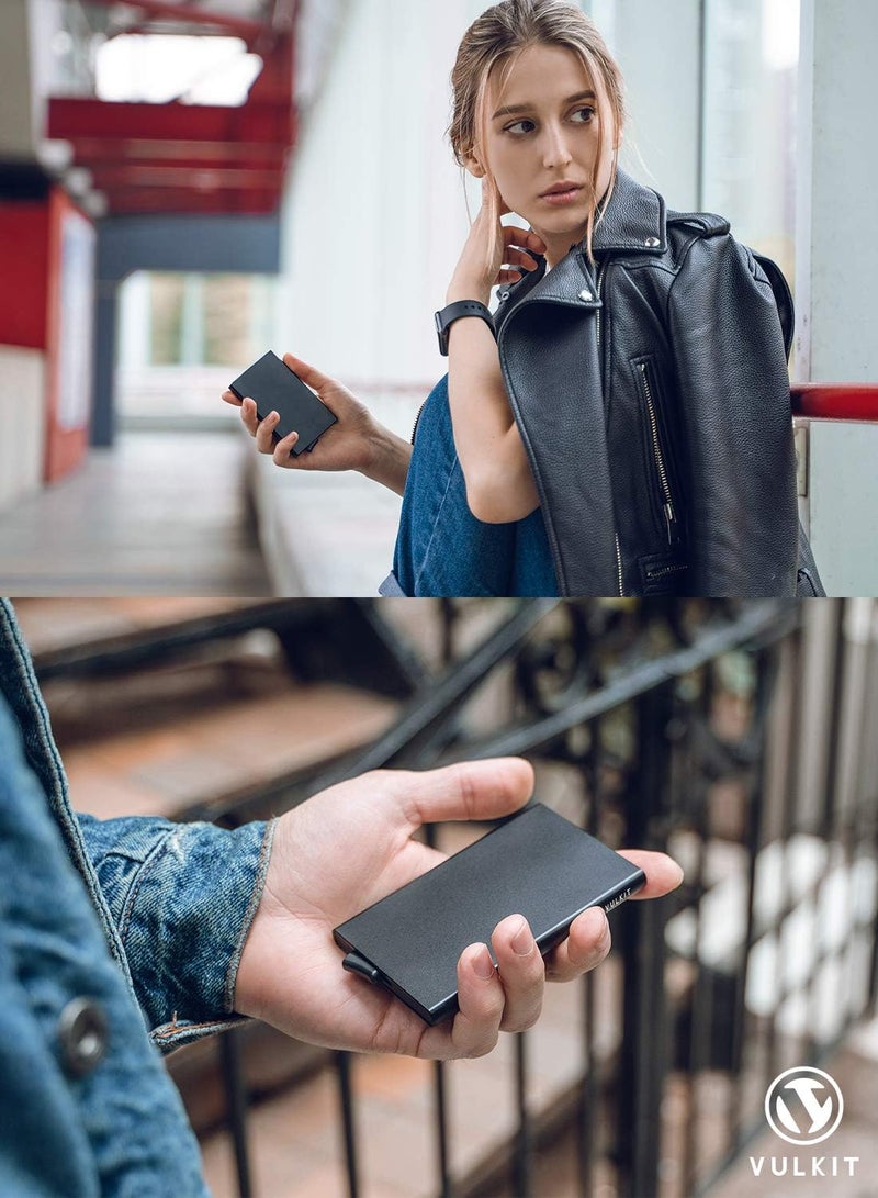 VULKIT Pop Up Wallet, Slim Minimalist Credit Card Holder For Men and Women RFID Blocking Mini Metal Case Black - Image 5