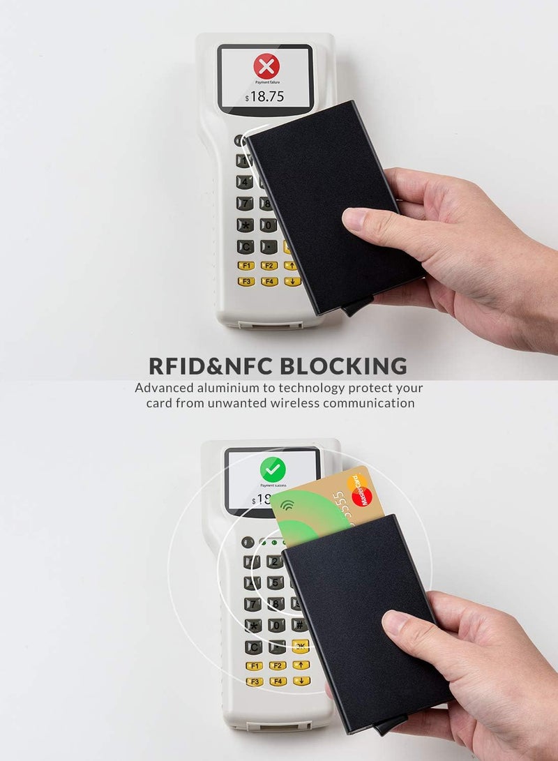 VULKIT Pop Up Wallet, Slim Minimalist Credit Card Holder For Men and Women RFID Blocking Mini Metal Case Black - Image 2