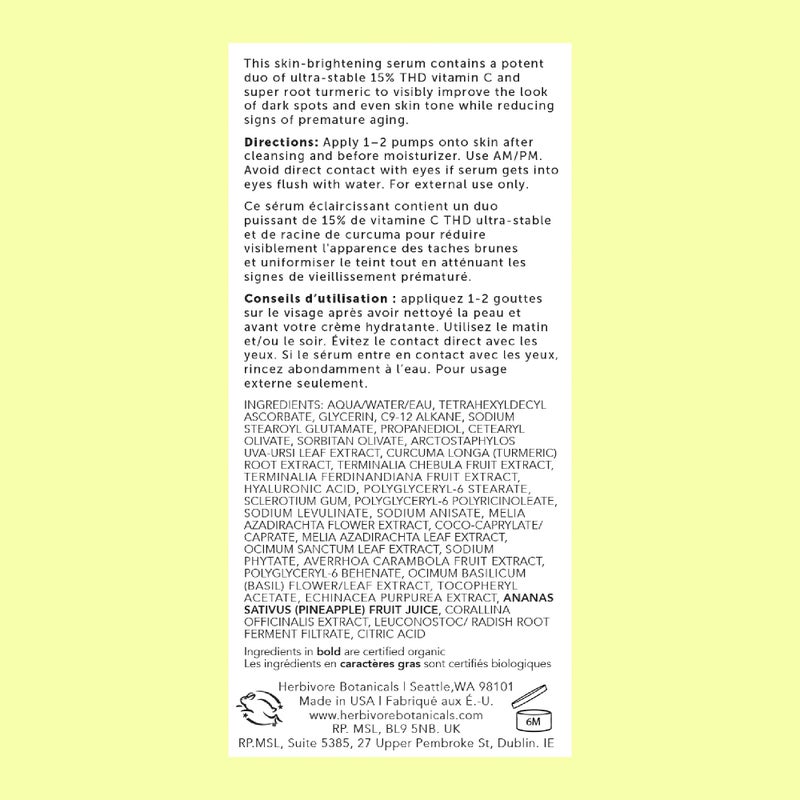 HERBIVORE Nova 15% Vitamin C + Turmeric Brightening Serum for Dark Spots, Hyperpigmentation + Even Skin Tone | Vegan, Plant-Based, Cruelty-Free, 30 mL / 1 oz - Image 4