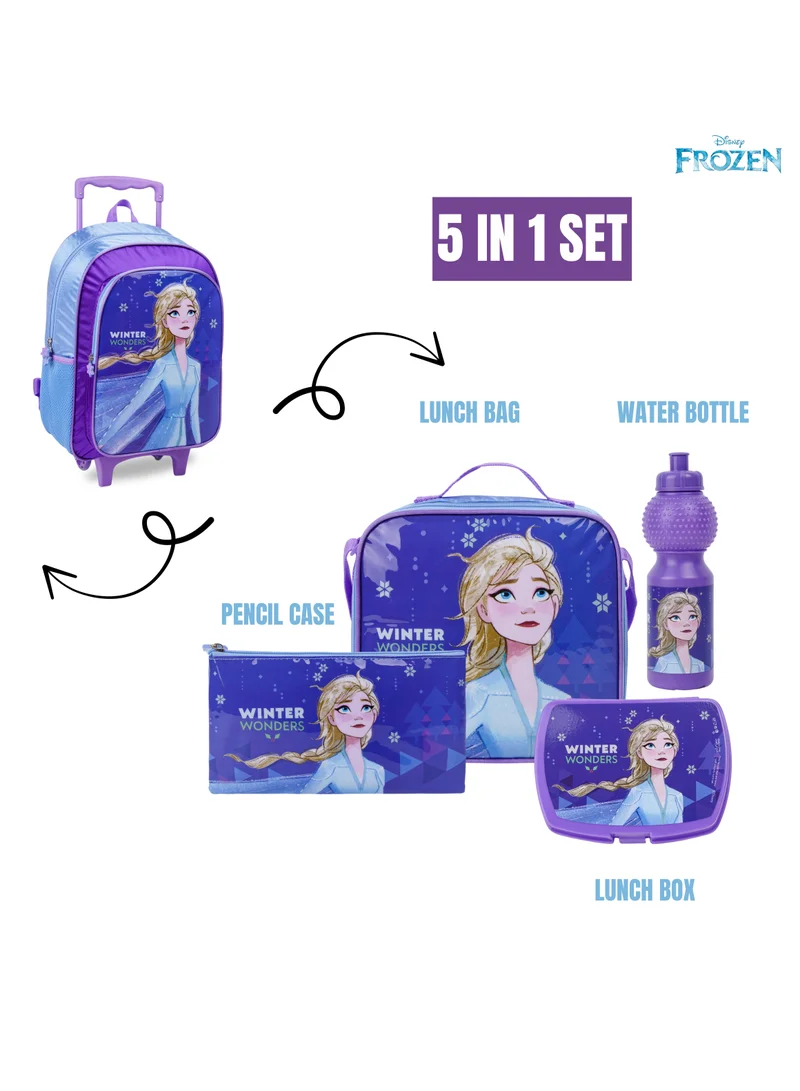ديزني Disney Frozen Winter Wonders 5In1 Backpack Set  16" I Backpack I Lunch Bag I Water Bottle I Pencil Case I Lunch Box I Packaging