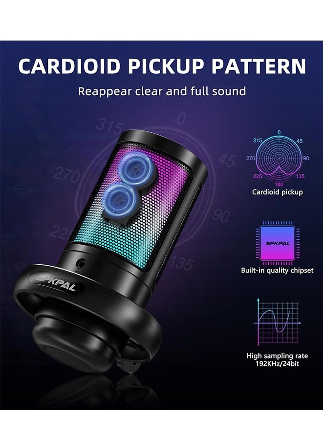 Muyixin Gaming USB Microphone for PC/PS5 with Quick Mute RGB Light Pop Filter Shock Mount Gain knob & Monitoring Jack, Podcast Microphone for Streaming Twitch/Discord/YouTube - Black  - Image 2