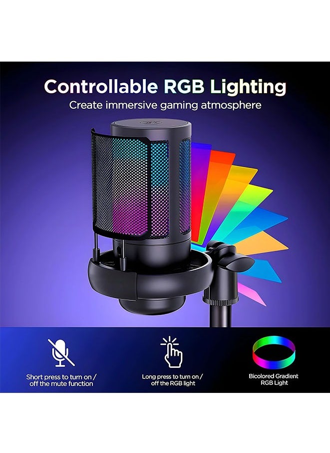 Muyixin Gaming USB Microphone for PC/PS5 with Quick Mute RGB Light Pop Filter Shock Mount Gain knob & Monitoring Jack, Podcast Microphone for Streaming Twitch/Discord/YouTube - Black  - Image 3