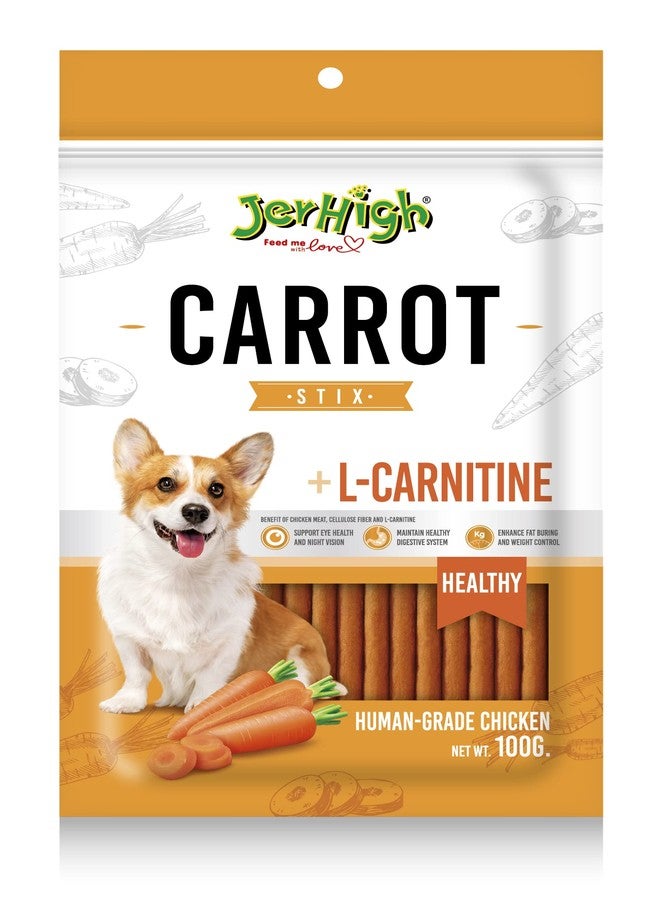JerHigh Chicken Dog Treats Stick, Human Grade High Protein Chicken, Fully Digestible Snack & Training Treat, Free From By-Products & Gluten, Carrot (3 X 100G) Sold By Dogsncats, All Life Stages - Image 2