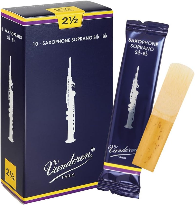 Vandoren Traditional Soprano Saxophone Reeds - Box of 10 - Strength 2.5 - Image 1