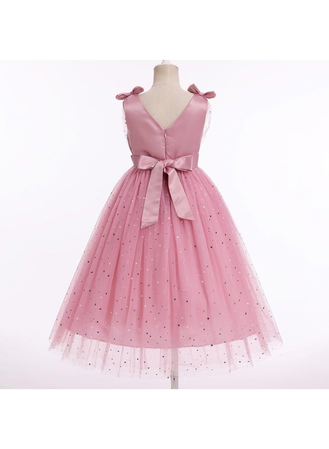 IMEKIS Flower Girls Dress Rainbow Sparkly Tulle Formal Wedding Party Graduation Prom Ball Gown 3-10T, Dusty Pink, 9-10 Years - Image 3