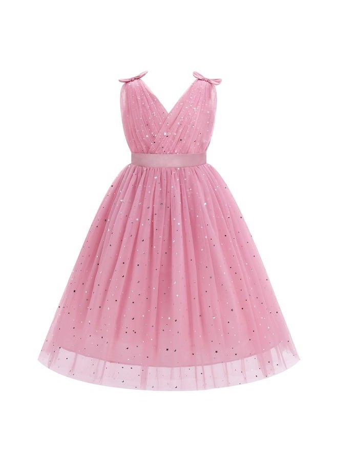 IMEKIS Flower Girls Dress Rainbow Sparkly Tulle Formal Wedding Party Graduation Prom Ball Gown 3-10T, Dusty Pink, 9-10 Years - Image 1