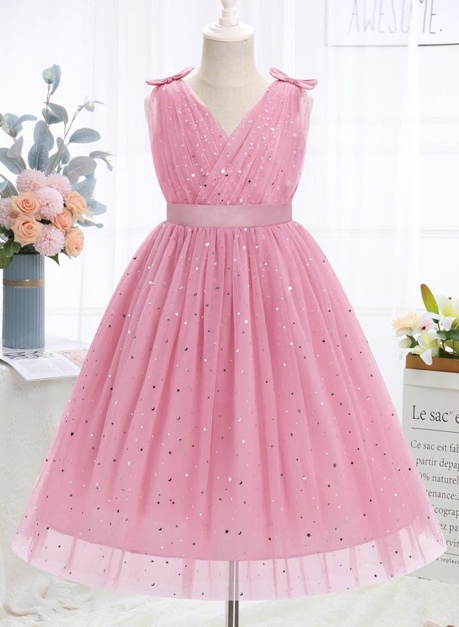 IMEKIS Flower Girls Dress Rainbow Sparkly Tulle Formal Wedding Party Graduation Prom Ball Gown 3-10T, Dusty Pink, 9-10 Years - Image 2
