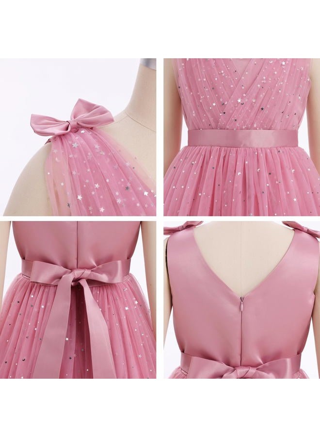 IMEKIS Flower Girls Dress Rainbow Sparkly Tulle Formal Wedding Party Graduation Prom Ball Gown 3-10T, Dusty Pink, 9-10 Years - Image 4