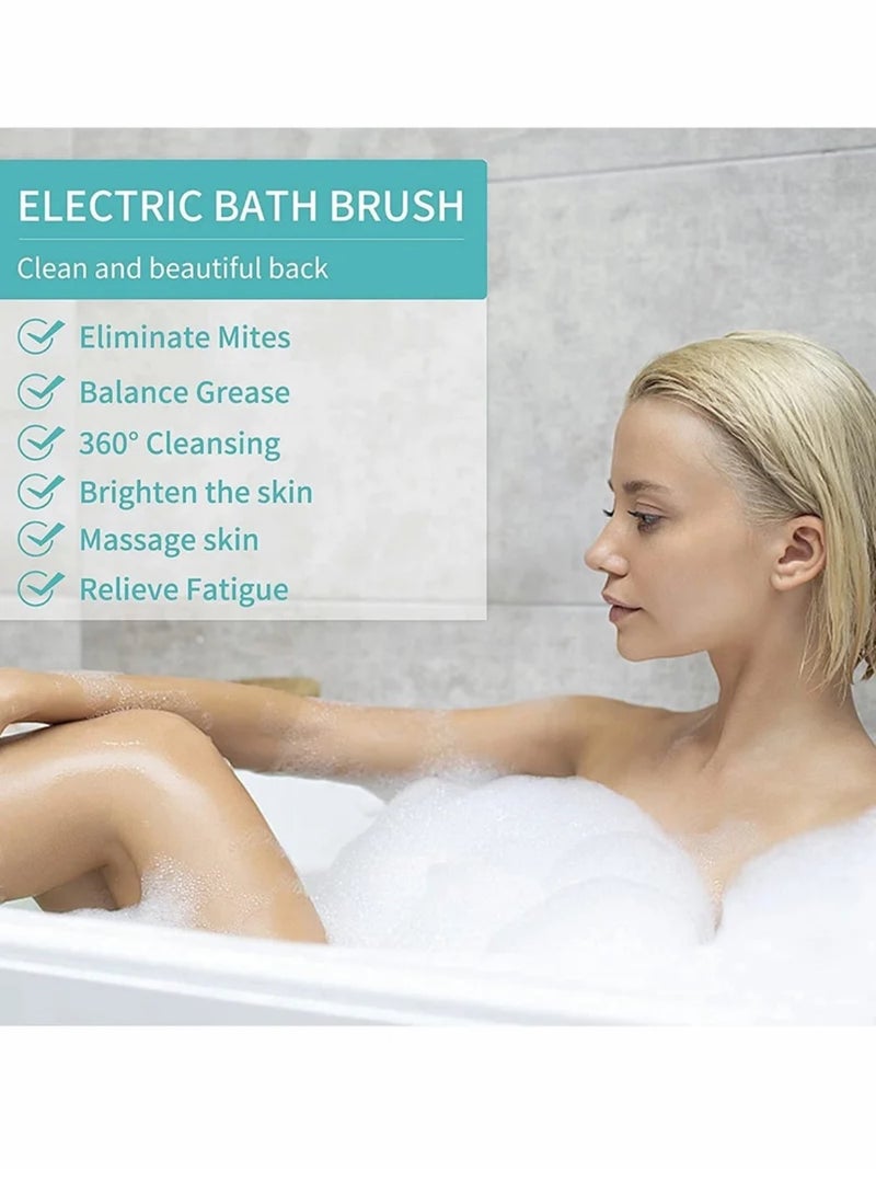 Electric Shower Brush Rechargeable Rotating Long Handle Back Scrubber Suitable for Body Cleansing Exfoliation Waterproof and Non-Slip with 4 Types of Heads (Blue) - Image 4