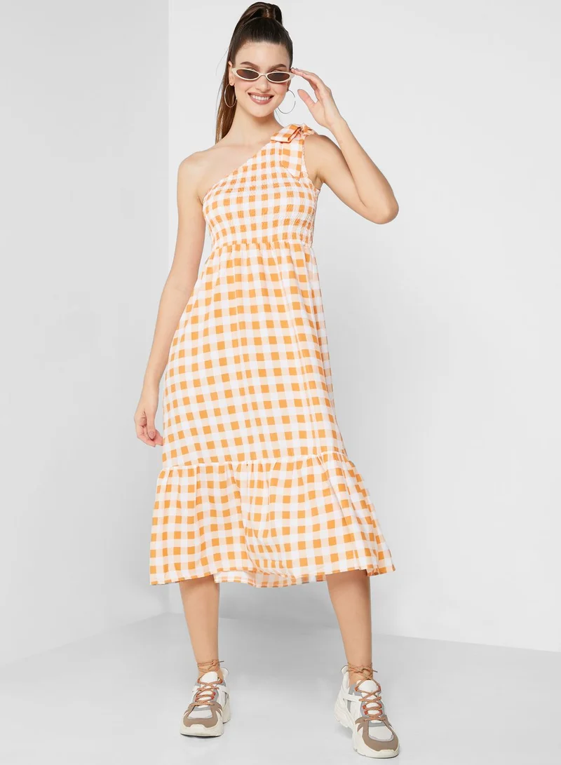 Ginger Checked One Shoulder Dress