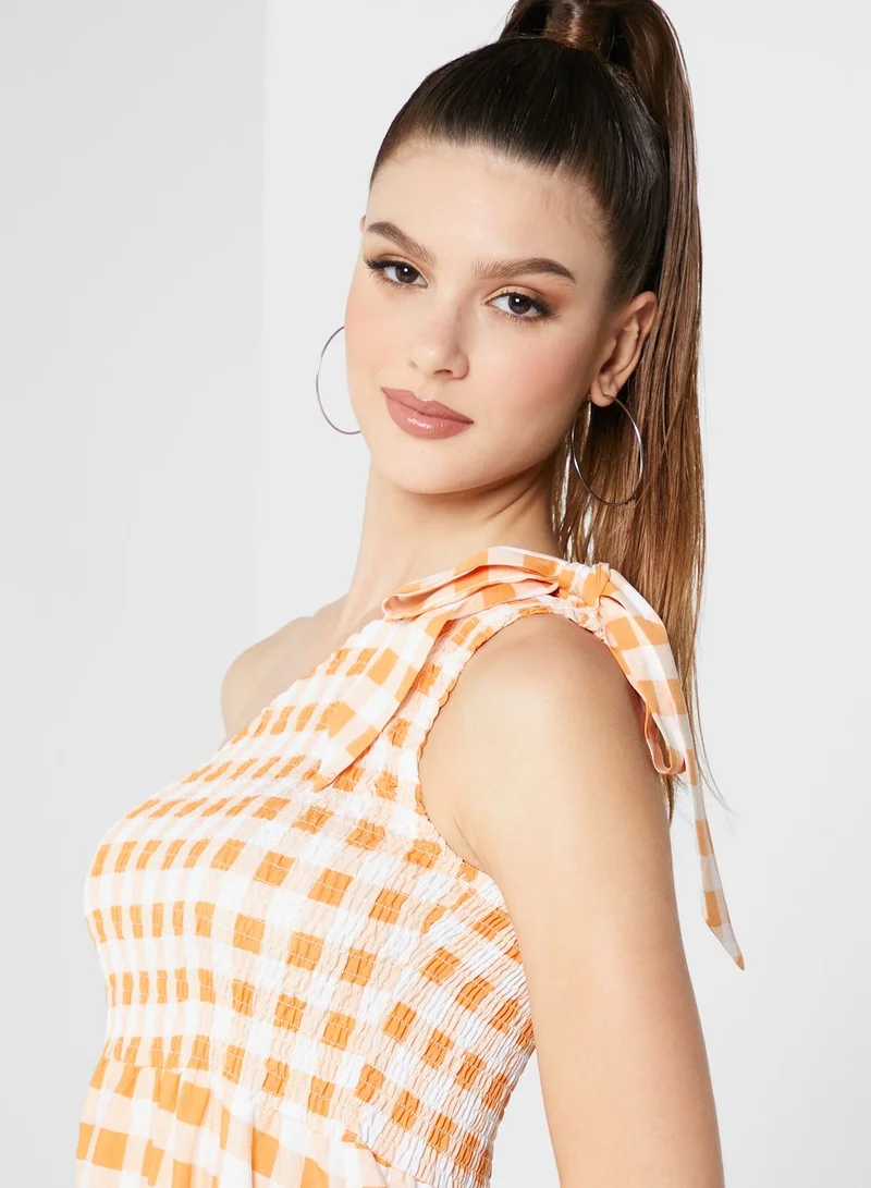 Ginger Checked One Shoulder Dress