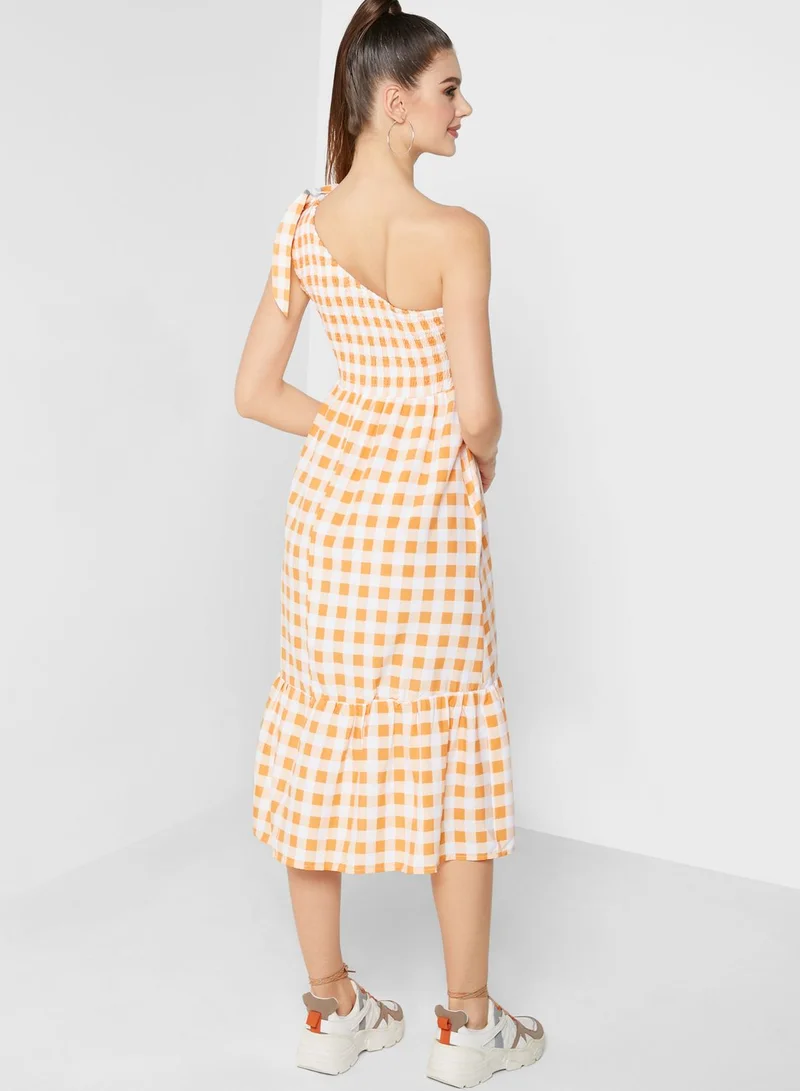 Ginger Checked One Shoulder Dress