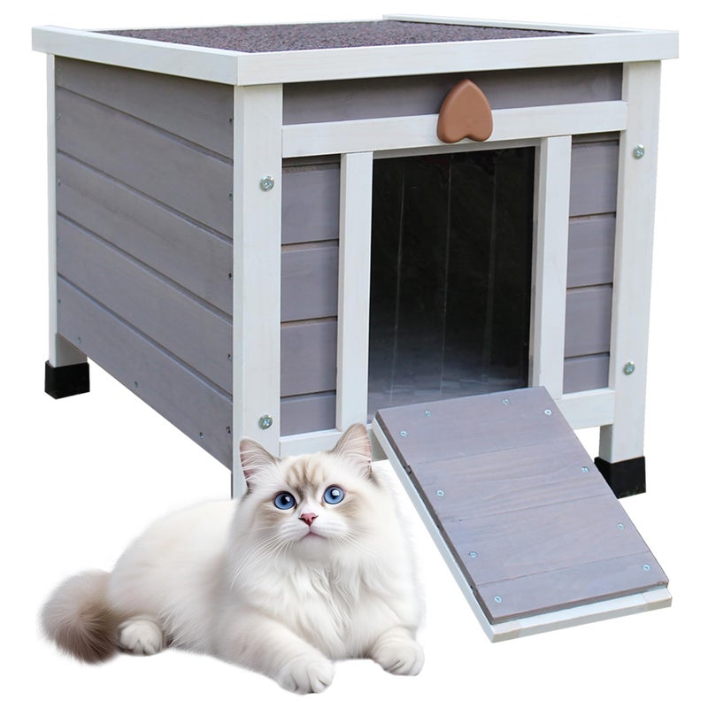 Rockever Outdoor Cat House,Outdoor cat Houses for Feral Cats Weatherproof Rabbit Hutch Small, Wooden Small Pet House and Habitats-Grey - Image 1