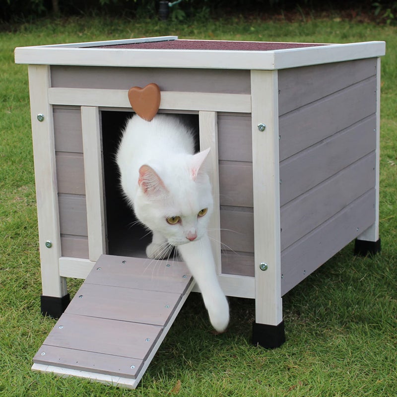 Rockever Outdoor Cat House,Outdoor cat Houses for Feral Cats Weatherproof Rabbit Hutch Small, Wooden Small Pet House and Habitats-Grey - Image 2
