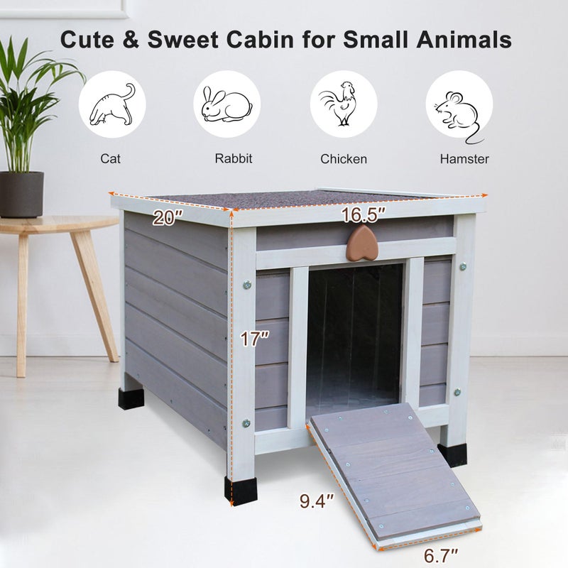 Rockever Outdoor Cat House,Outdoor cat Houses for Feral Cats Weatherproof Rabbit Hutch Small, Wooden Small Pet House and Habitats-Grey - Image 3