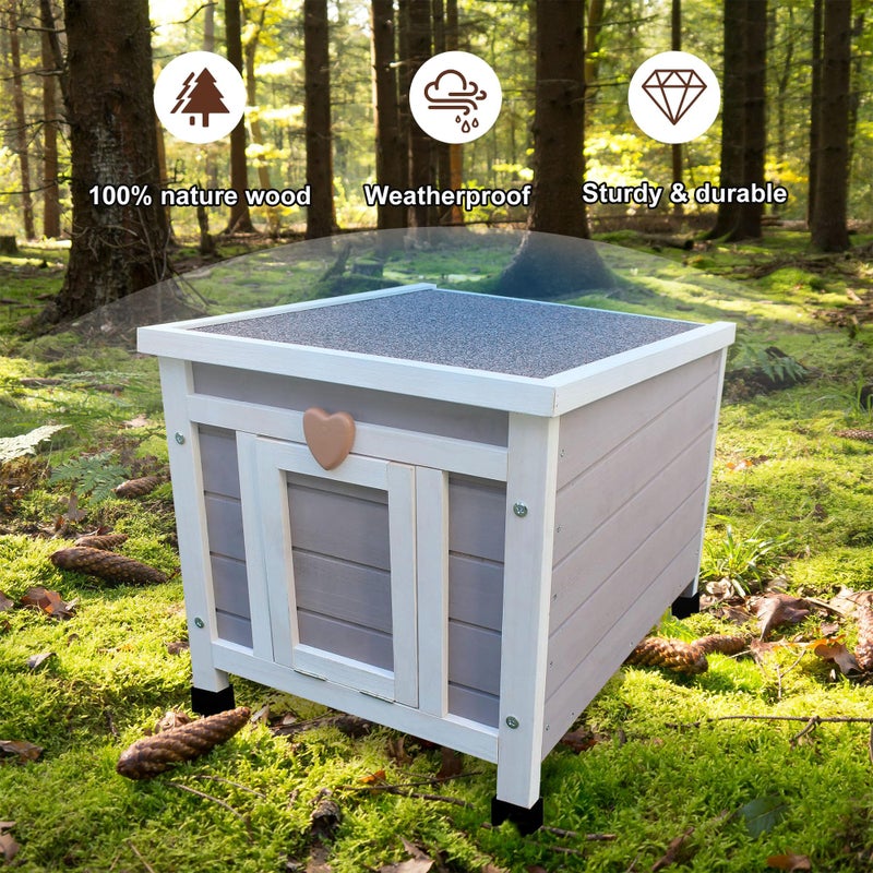 Rockever Outdoor Cat House,Outdoor cat Houses for Feral Cats Weatherproof Rabbit Hutch Small, Wooden Small Pet House and Habitats-Grey - Image 4