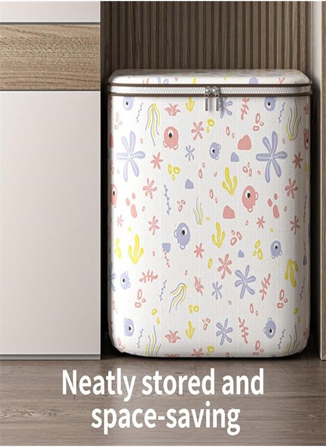 KASTWAVE 100L Large Storage Chest, Clothes Organizer Box Foldable Blanket Quilt Zipper Storage Bags with Handle, Moving Luggage Bags, Large Capacity Thick Fabric Storage Boxes for Toys, Clothing Storage Boxes  - Image 4