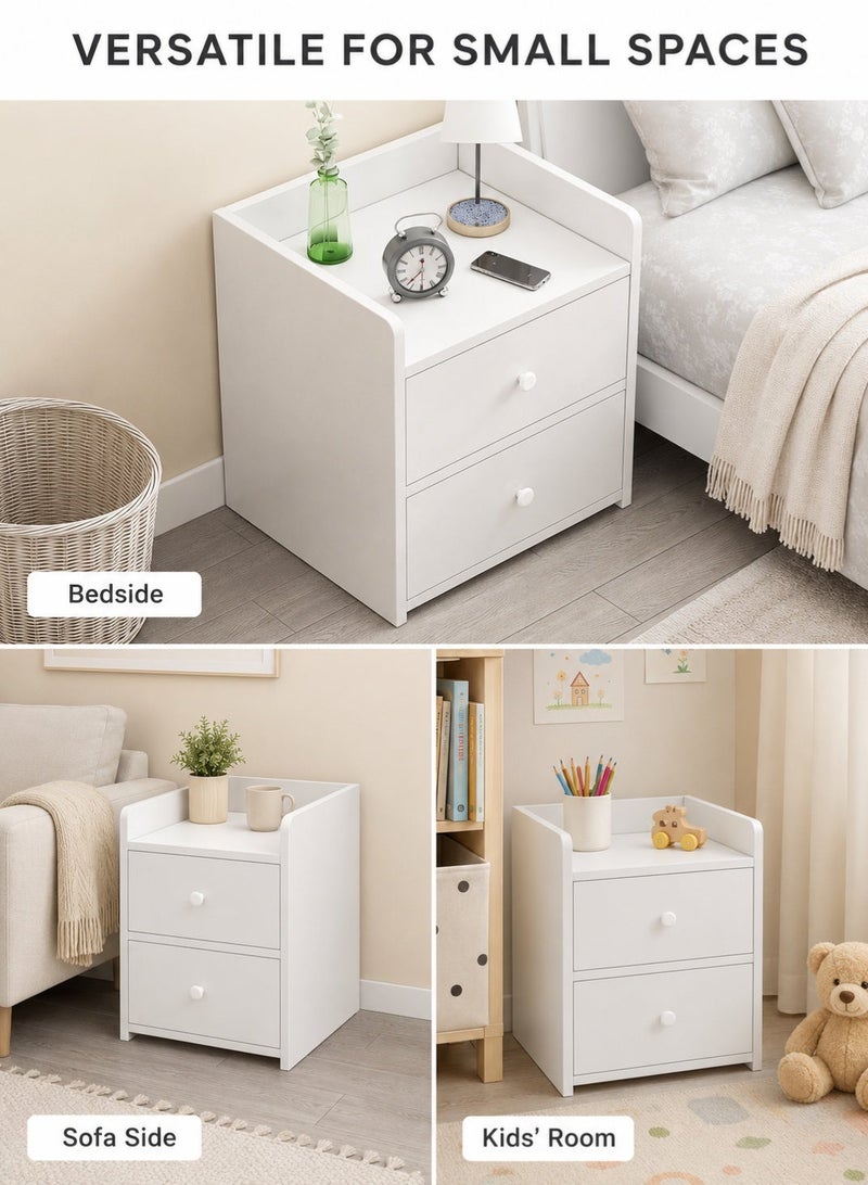 Wooden Bedside Table with 2 Drawers, Compact Nightstand Storage Cabinet, Small Side End Table for Bedroom, Living Room and Dorm, 32 × 26 × 40 cm - Image 5