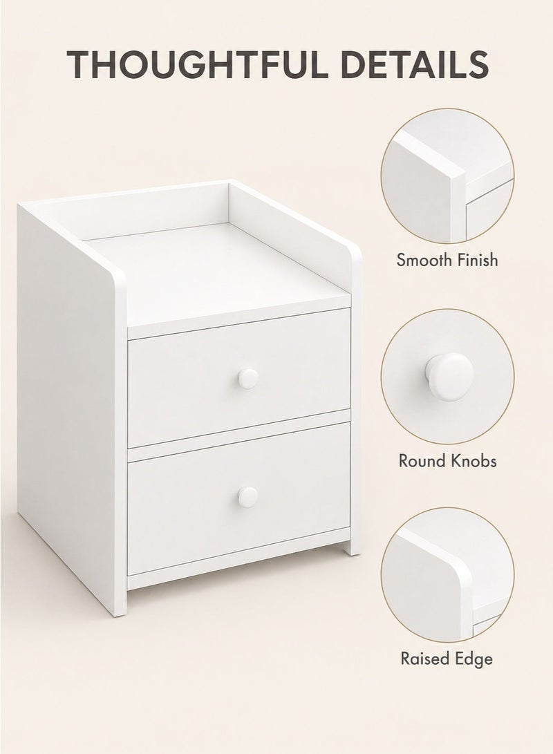 Wooden Bedside Table with 2 Drawers, Compact Nightstand Storage Cabinet, Small Side End Table for Bedroom, Living Room and Dorm, 32 × 26 × 40 cm - Image 2