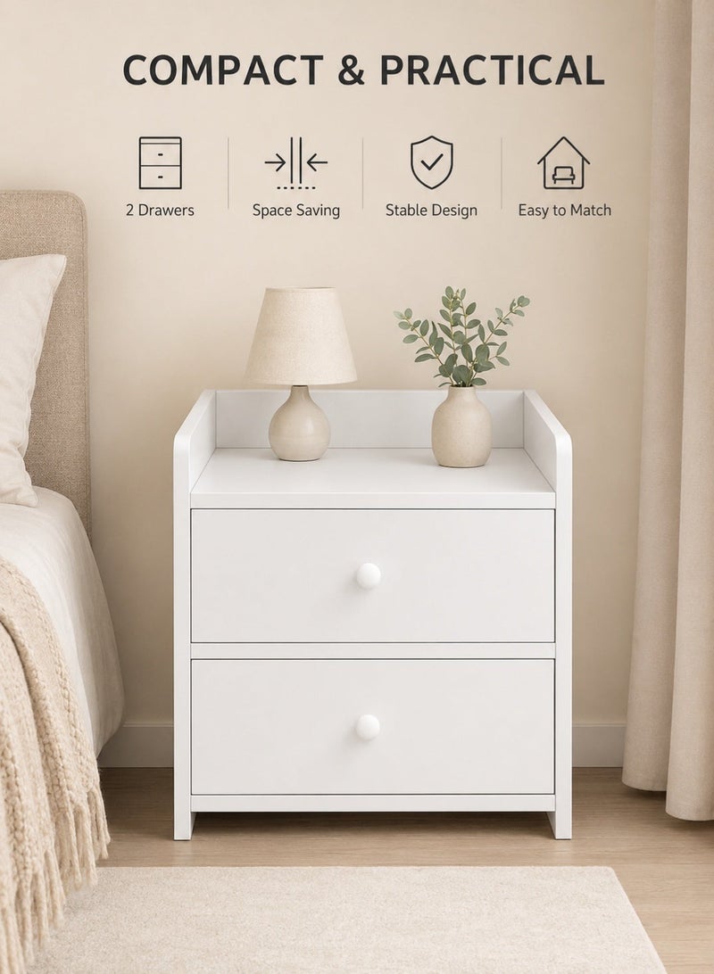 Wooden Bedside Table with 2 Drawers, Compact Nightstand Storage Cabinet, Small Side End Table for Bedroom, Living Room and Dorm, 32 × 26 × 40 cm - Image 3