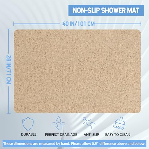 Hargiis Non-Slip Bathtub Mat, Anti Slip Shower Mat, Fast Drying Bathtub Mats, Foot Scrubber Mat, Anti Slip Mat for Tub, Floor, Bathroom, Kitchen, Home, Hotel (Beige 40"×28") - Image 2