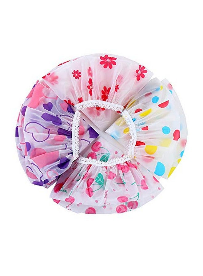 KitchenFest® Reusable 4 Pcs Elastic Eva Shower Caps for Hotel, Salons Spa Waterproof Bath Shower Caps, Multi-design (M, 4) - Image 1