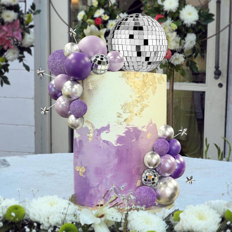 RASSLISA 32PCS Disco Purple Ball Cake Topper Decoration for Wedding Birthday Baby Shower Party Cake Decoration Supplies - Image 5
