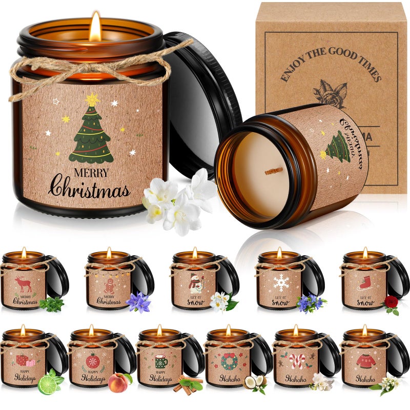 MTLEE 12 Pcs Christmas Candles Gifts Bulk Scented Candle Jars for Coworkers Women Aromatherapy Candles for Home Xmas Birthday Gifts Yoga Cute Style