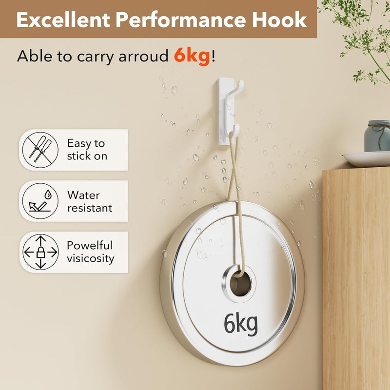 pickpiff Diverse purchase options Pack of 12 Adhesive Hooks, Extra Strong, Holds up to 6 kg, Metal Door Hooks, Towel Hooks, Rustproof, Self-Adhesive Hooks, Shower Hooks, No Drilling, White Reliable durability - Image 2