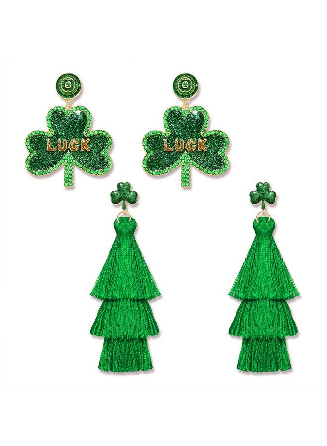 CEALXHENY St Patricks Day Earrings For Women, Green Shamrock Earrings Letter Good Luck Irish Earrings Layered Tassel Earrings, St. Patricks Day Accessories Holiday Gifts (Shamrock 2) - Image 1